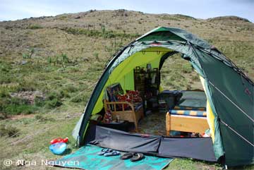 View inside one of the tents at camp